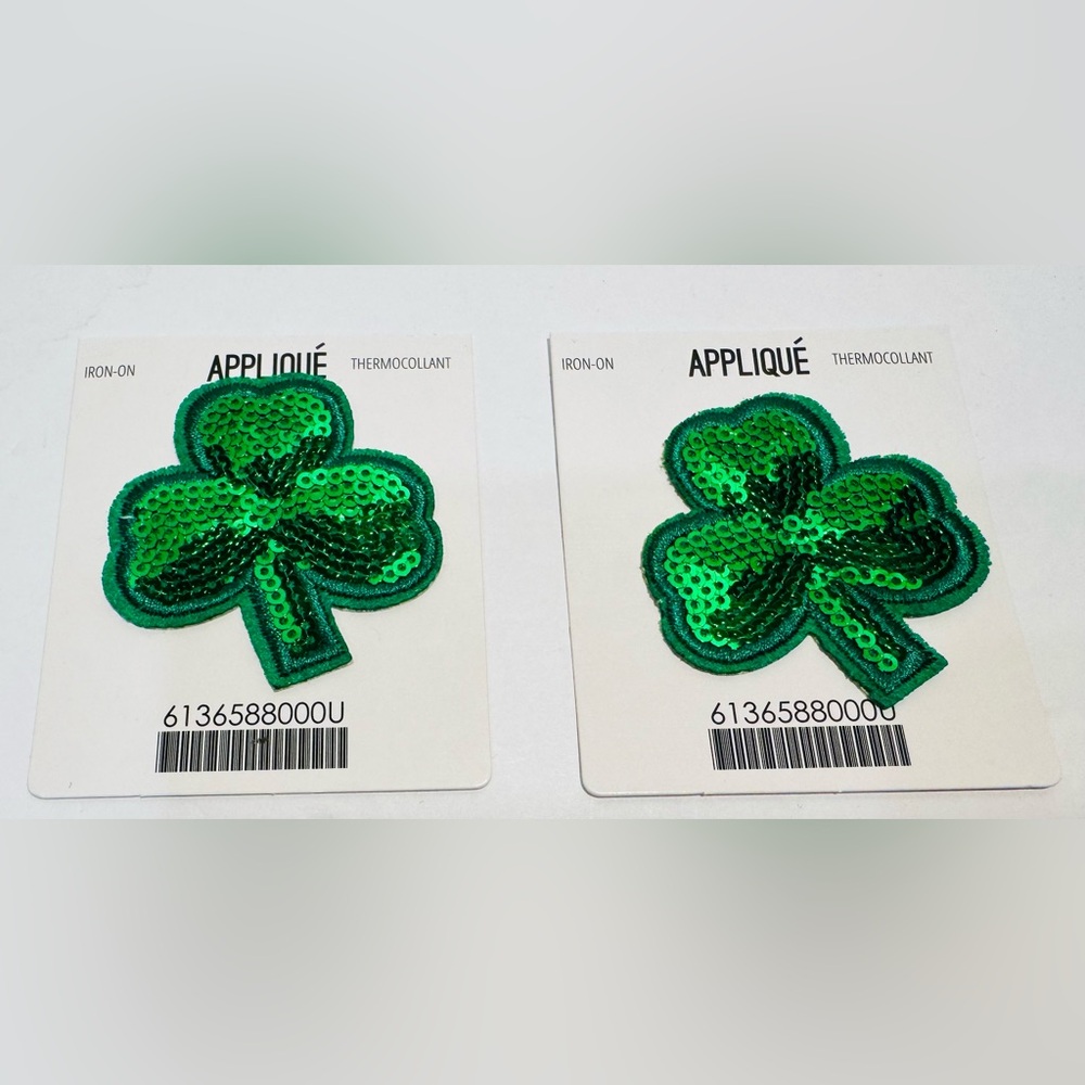 Iron-On Shamrock’s Green Sequin Appliqué Set of 2 NWT